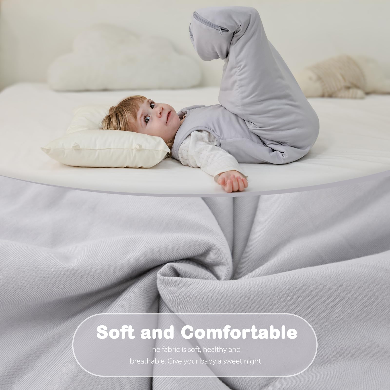Mosebears Sacco nanna invernale per bambini 2,5 tog,Sacco Nanna Neonato in fibra di bambù, morbidissimo e caldo(0-6 mesi,Light grey)