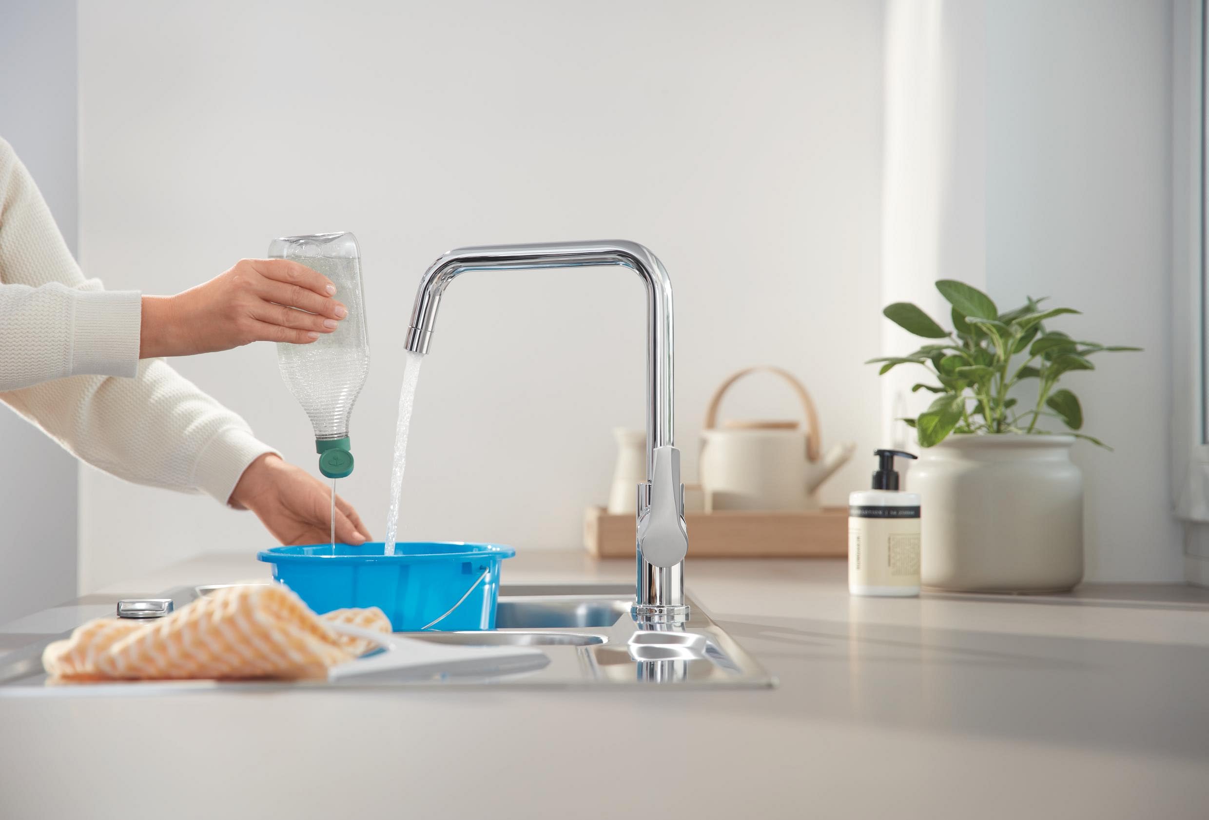 GROHE Start Grifo mezclador monomando de fregadero con caño alto para preinstalación de ventana Incluye herramienta de instalación Cromo 30630000