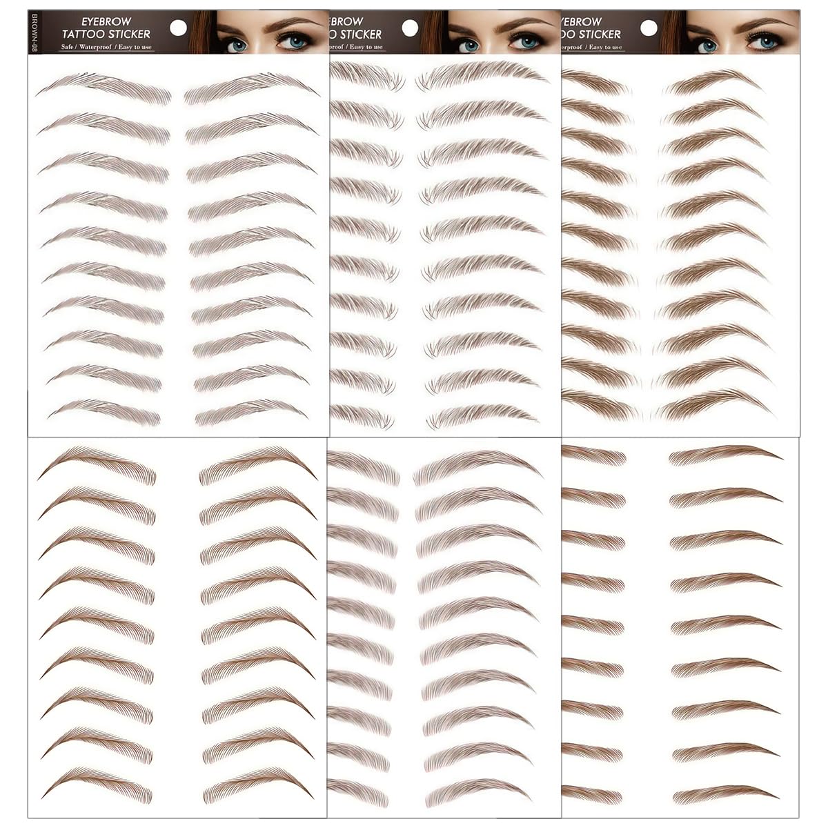 4D Hair-Like Waterproof Eyebrow Tattoos Eyebrow Stickers Transfers Temporary Tattoo Brow Peel Off Grooming Shaping Sticker for Daily, Alopecia, Chemo,