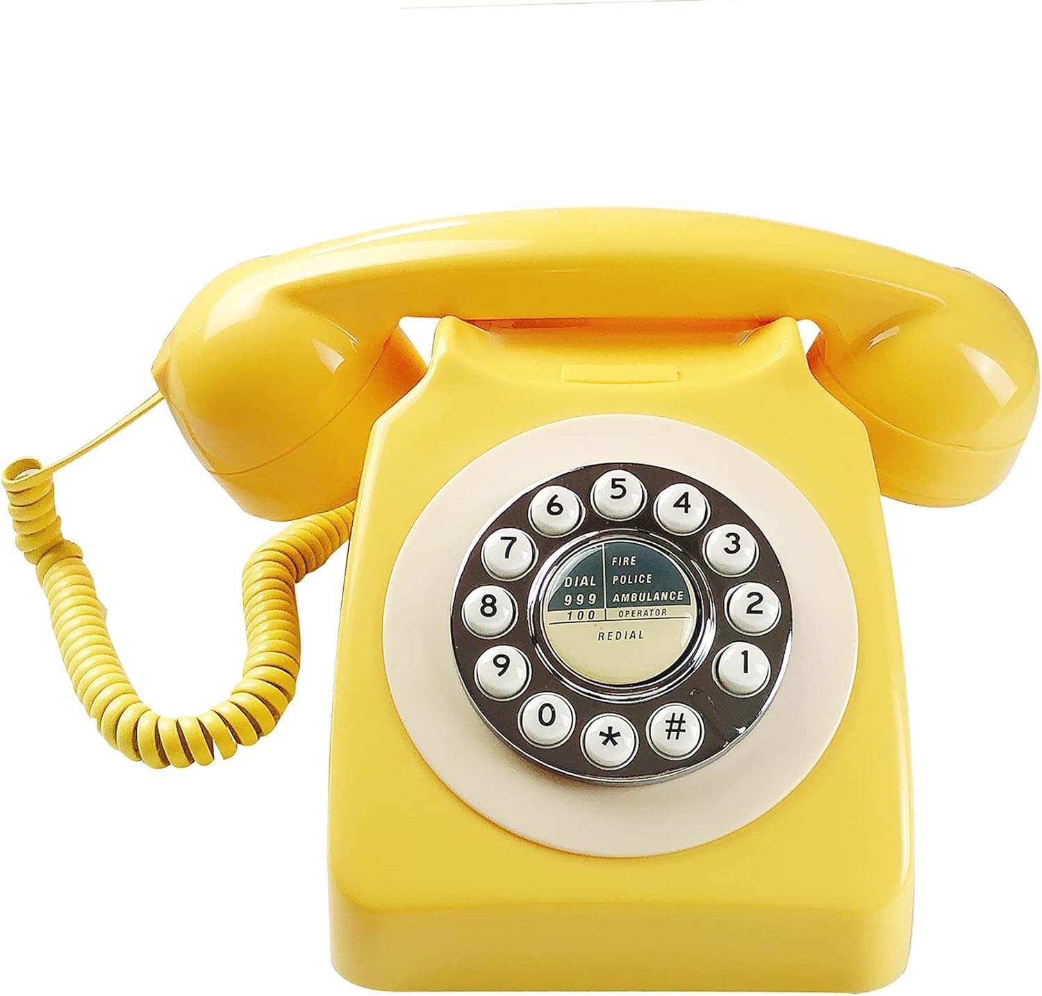 Retro Landline Phone, Yellow Old Fashion Vintage Telephone with Push Dial Keypad Single Line Antique Corded Phones for Home Office Hotel Decor, Home Gift for Seniors