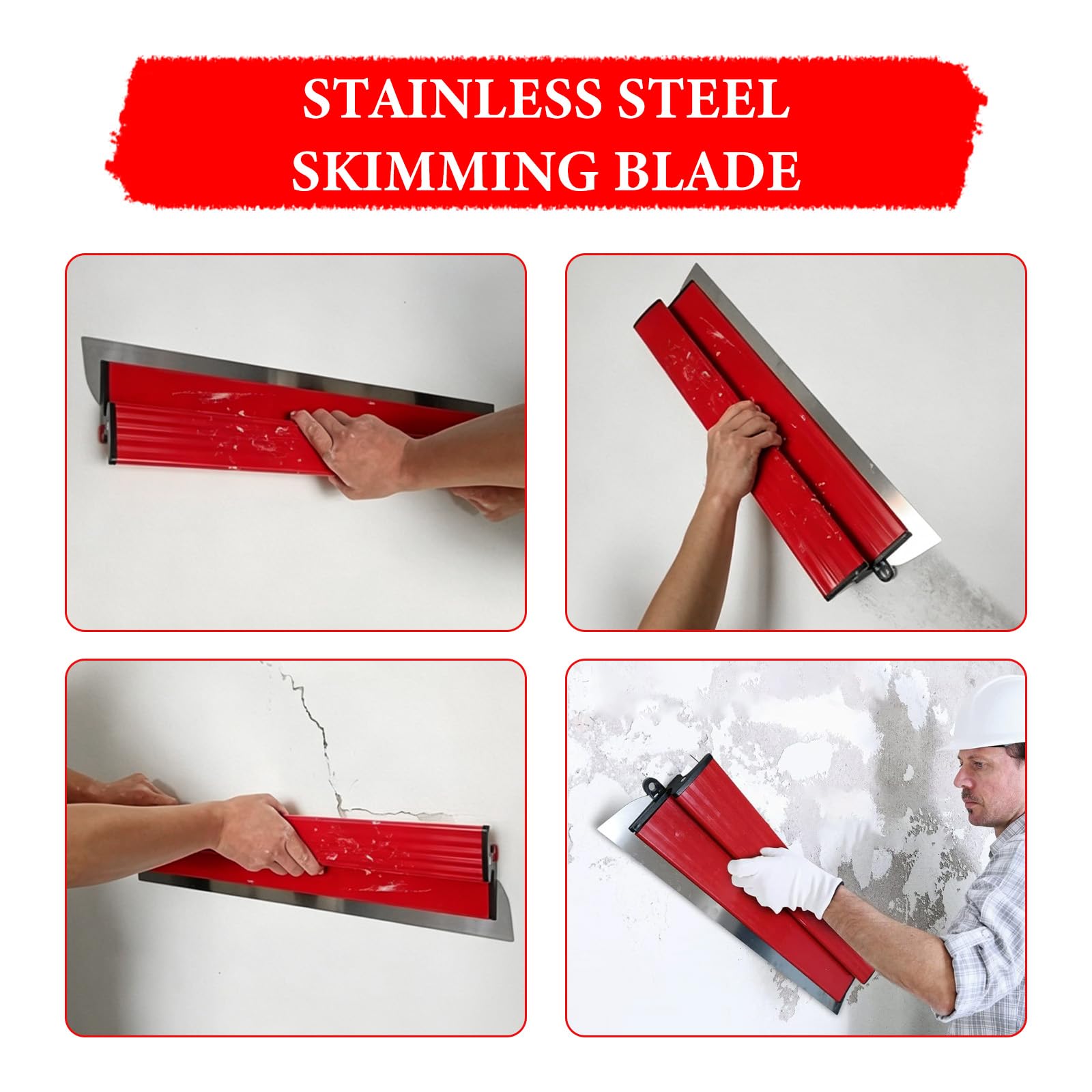 Qivine Kit Spatola per Stucco, 40cm Spatole per Stucco con Rullo per Stucco & Asta Telescopica in Acciaio Inossidabile da 2 m & 2 Blocchi di Sabbia per Intonacare Pareti e Soffitti