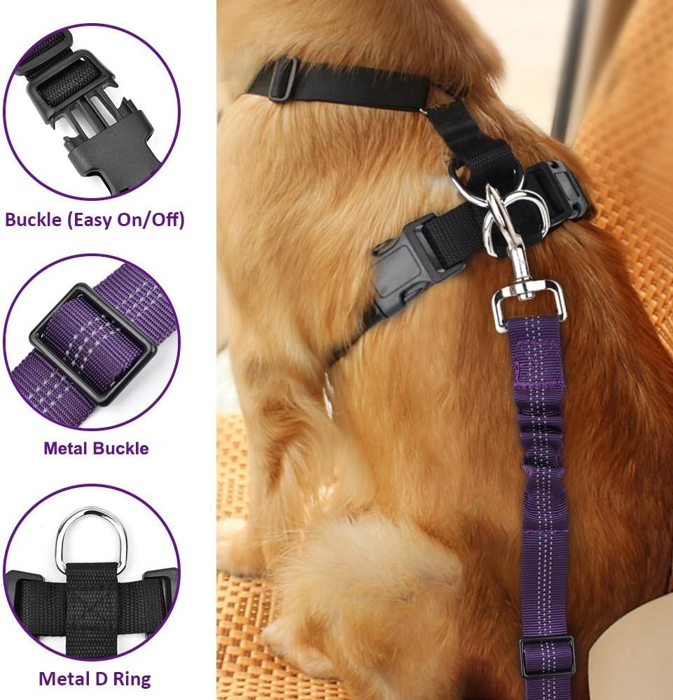Lukovee Dog Safety Vest Harness with Seatbelt, Dog Car Harness Seat Belt Adjustable Pet Harnesses Double Breathable Mesh Fabric with Car Vehicle Connector Strap for Dog (Medium, Purple) : Pet Supplies