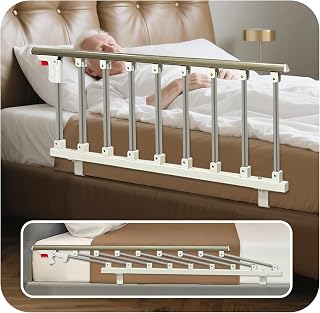 Bed Side Rails Guard for Elderly Adults Seniors Assist Rail Safety Bed Cane Railings Fold Down Handle Handicap Medical Support Assistance Devices Half Grab Bar