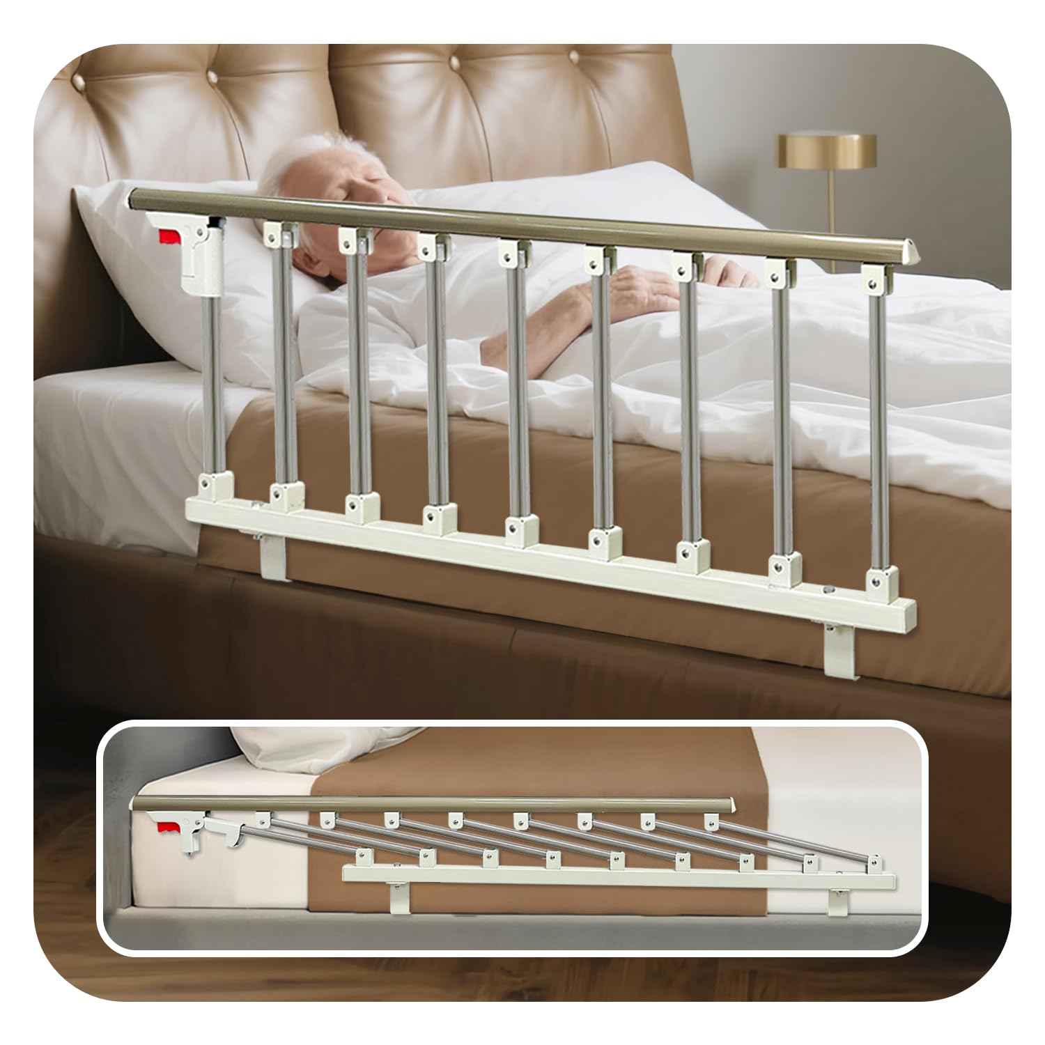 Photo 1 of NEAUDE Bed Side Rails Guard for Elderly Adults Seniors Assist Rail Safety Bed Cane Railings Fold Down Handle Handicap Medical Support Assistance Devices Half Grab Bar