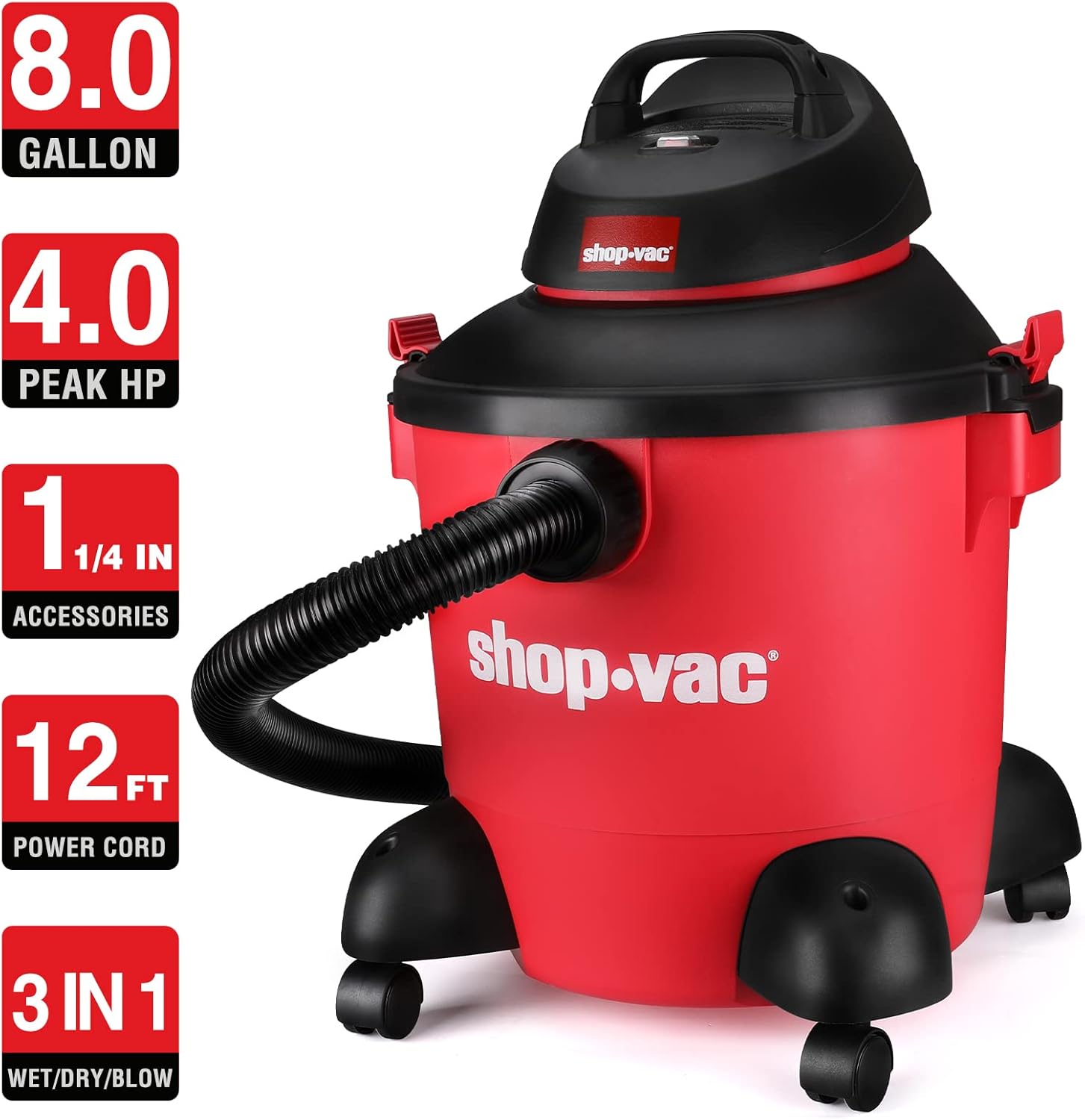 Shop-Vac 8 Gallon 4.0-Peak HP Wet/Dry Vacuum+High Performance 90304/90344 Cartridge Filter