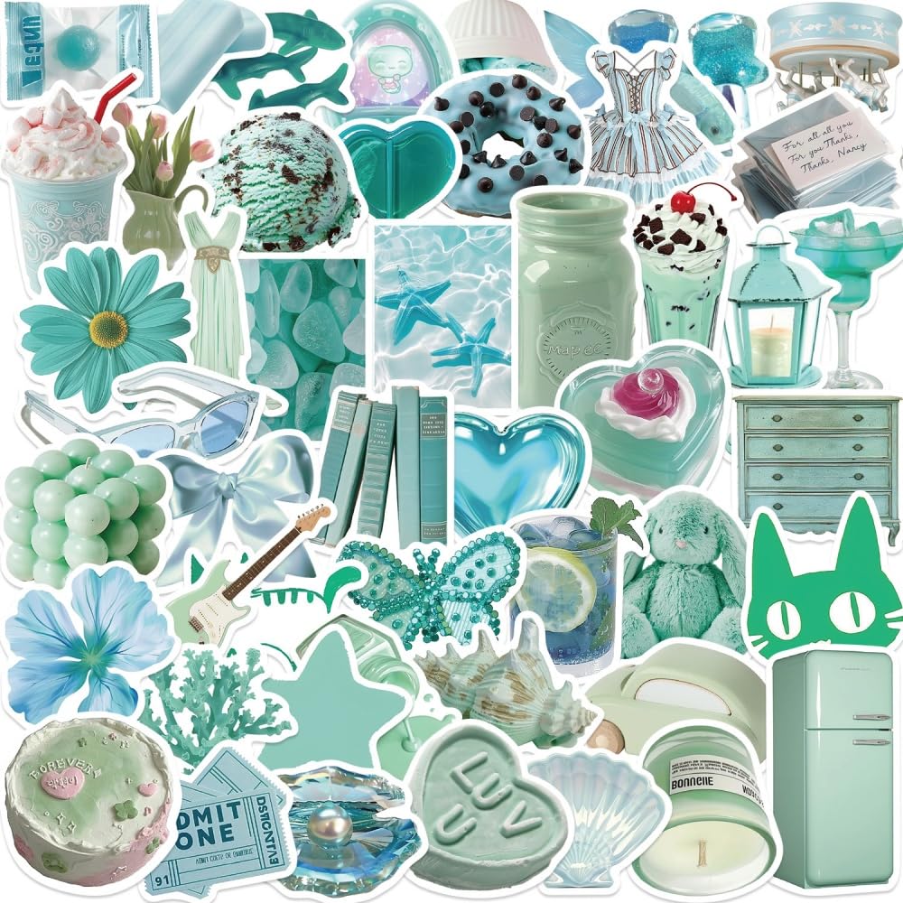 50PCS Green Aesthetic VSCO Stickers,Cute Aesthetic Stickers for Girl,Waterproof Vinyl Stickers for Laptop,Water Bottles,Computer Skateboard