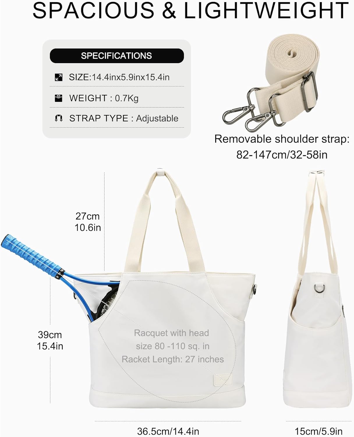 Kasqo Tennis Bags for Women, Large Pickleball Tote Bag Men 2 Rackets Lightweight Crossbody Shoulder Bag for Gym Sport