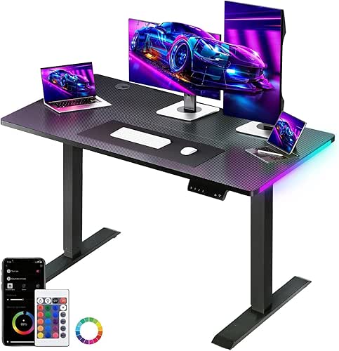 GTPALYER Electric Standing Desk, Adjustable Height Gaming Desk with LED