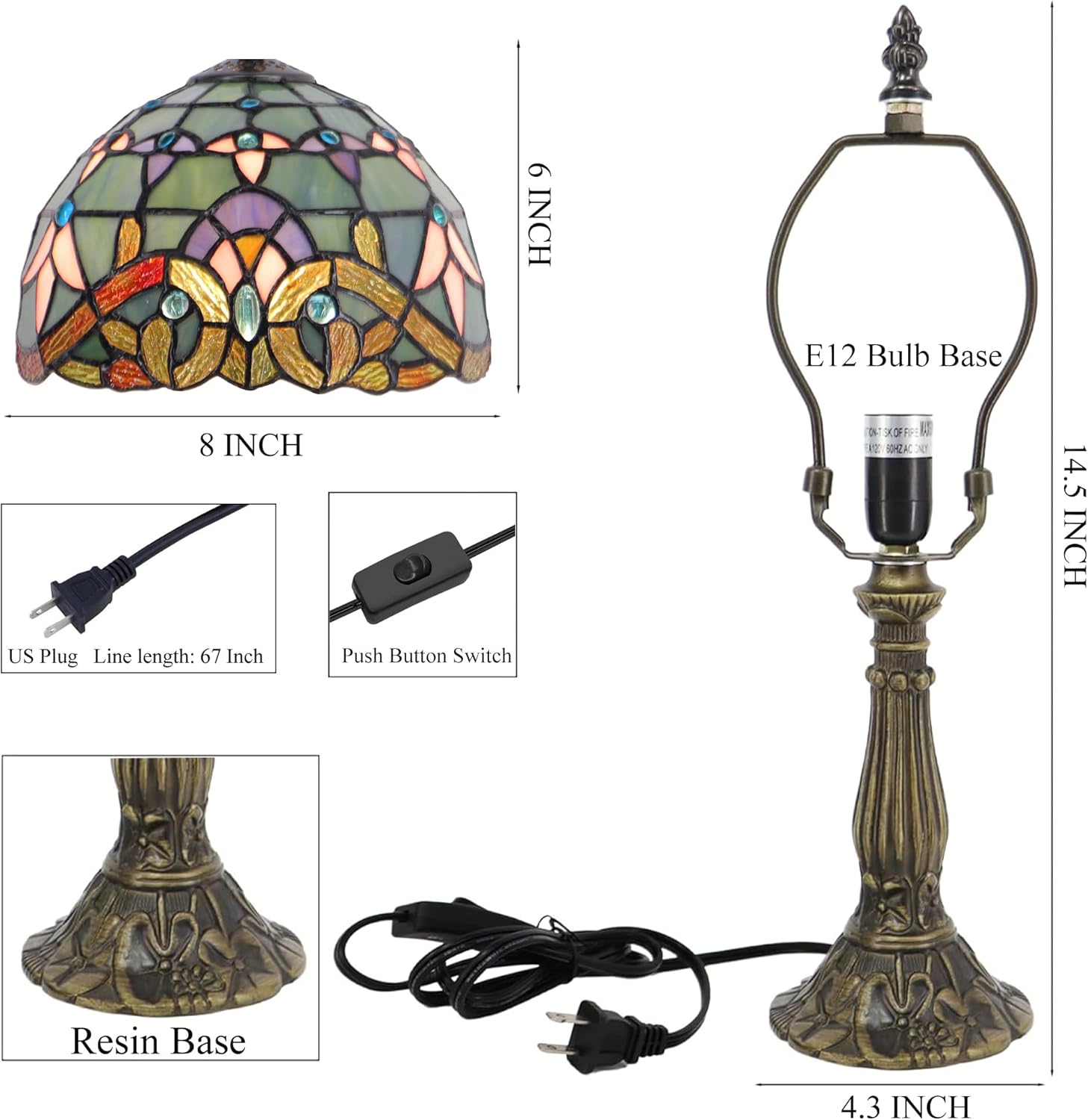 Small Stained Glass Table Lamp Mini Stained Glass Lamp Memory Sympathy Desk Reading Light 8X14 Inch (Baroque Style)