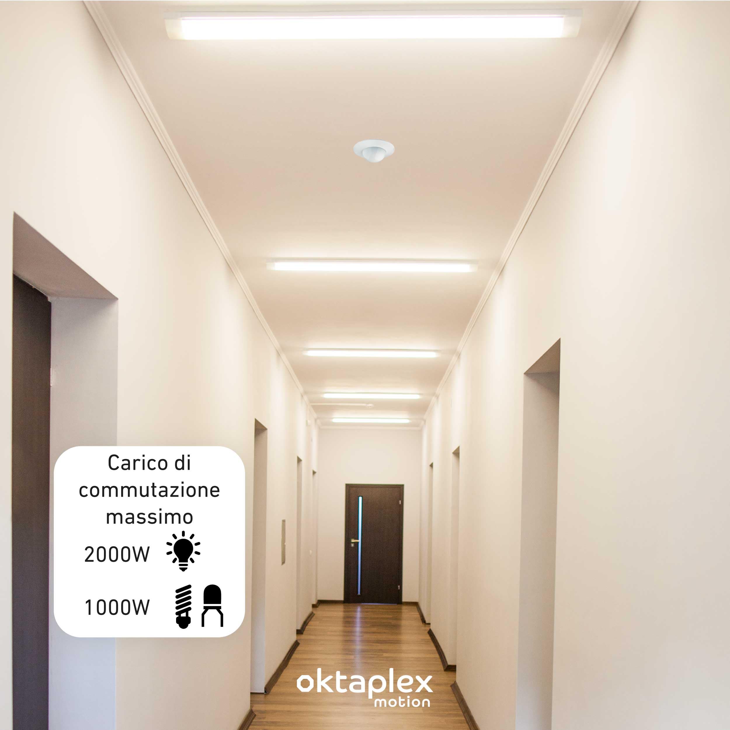 Oktaplex Sam - Set di 2 rilevatori di movimento a 360°, con telecomando, sensore di movimento a infrarossi, 230 V, sensore di presenza, da incasso, interno bianco