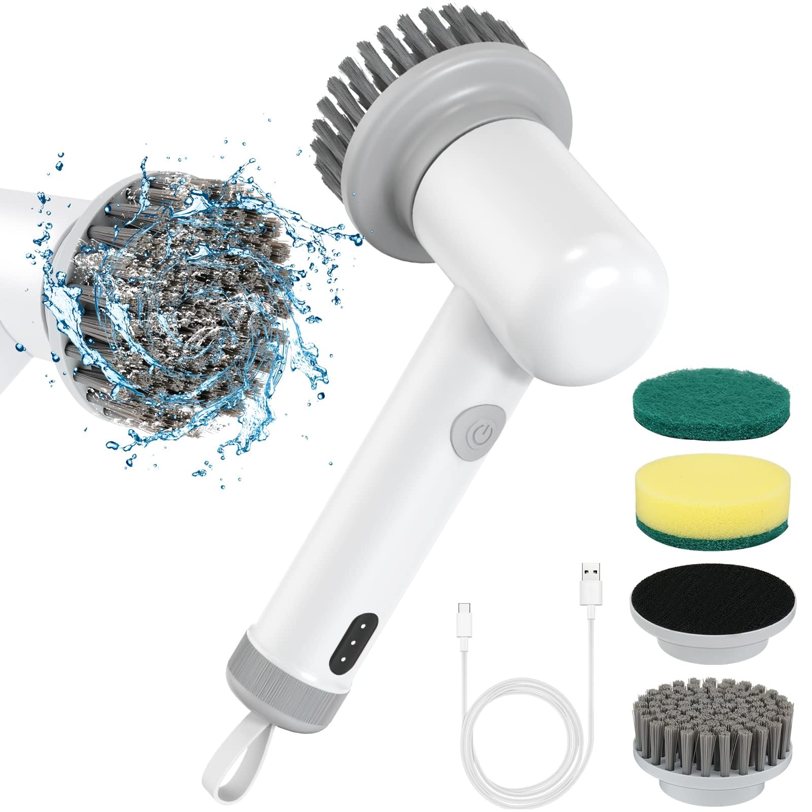 Electric Spin Scrubber, Cordless Handheld Cleaning Brush with 3 Replaceable Brush Heads IPX6 Waterproof Rechargeable Low Noise Scrub Brush with 2 Adjustable Speeds for Cleaning Kitchen Bathroom