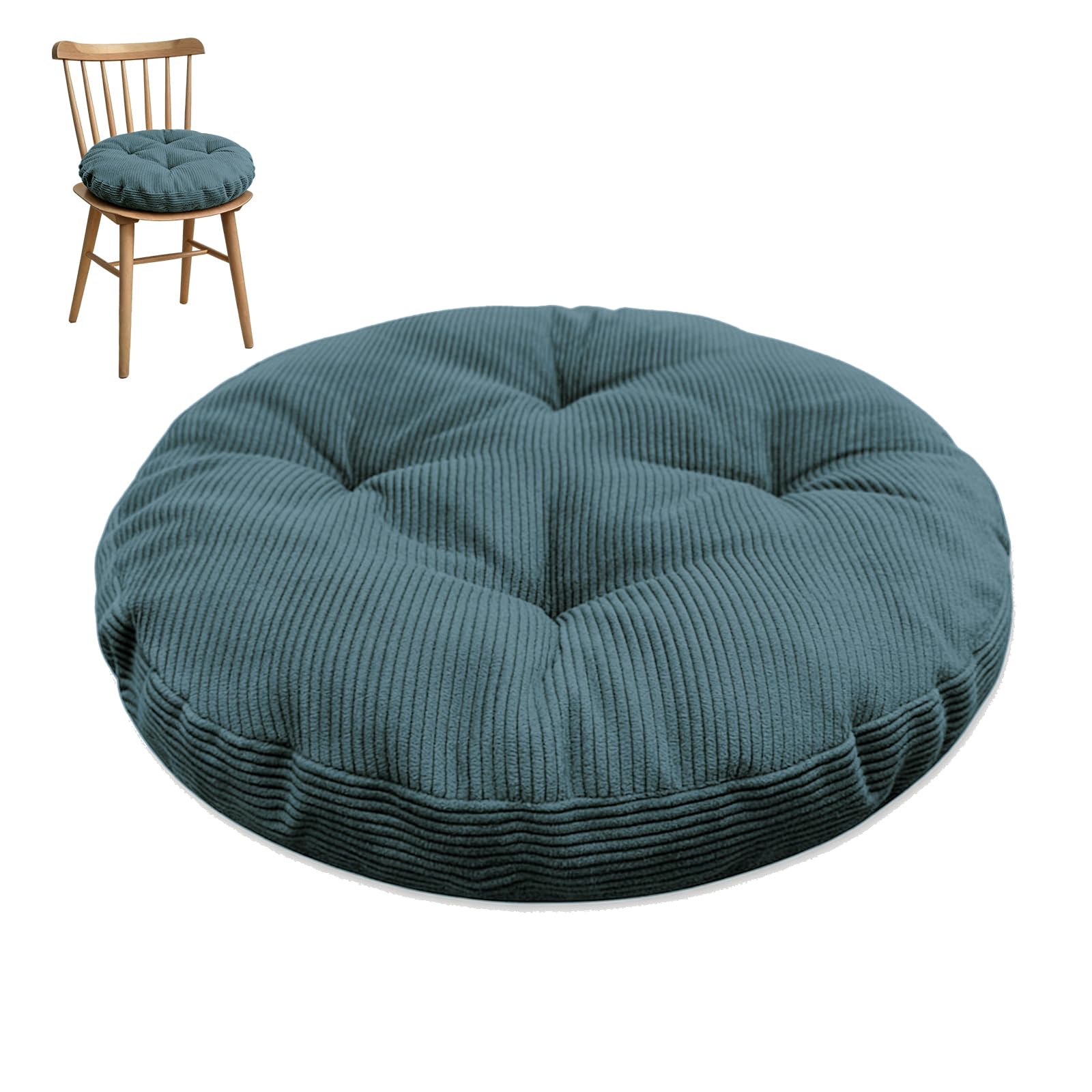Coussin de chaise rond antidérapant lavable bleu en velours 40cm