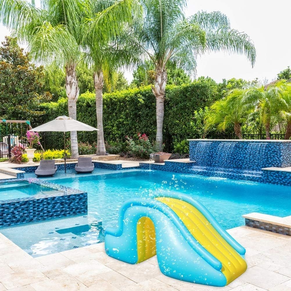 Toboggan Gonflable, Pataurette Toboggan, Compact Anti-basculement Toboggans de Piscine Parc Aquatique avec Pompe À Air Incluse, Extérieur Été Plaisirs pour Enfants