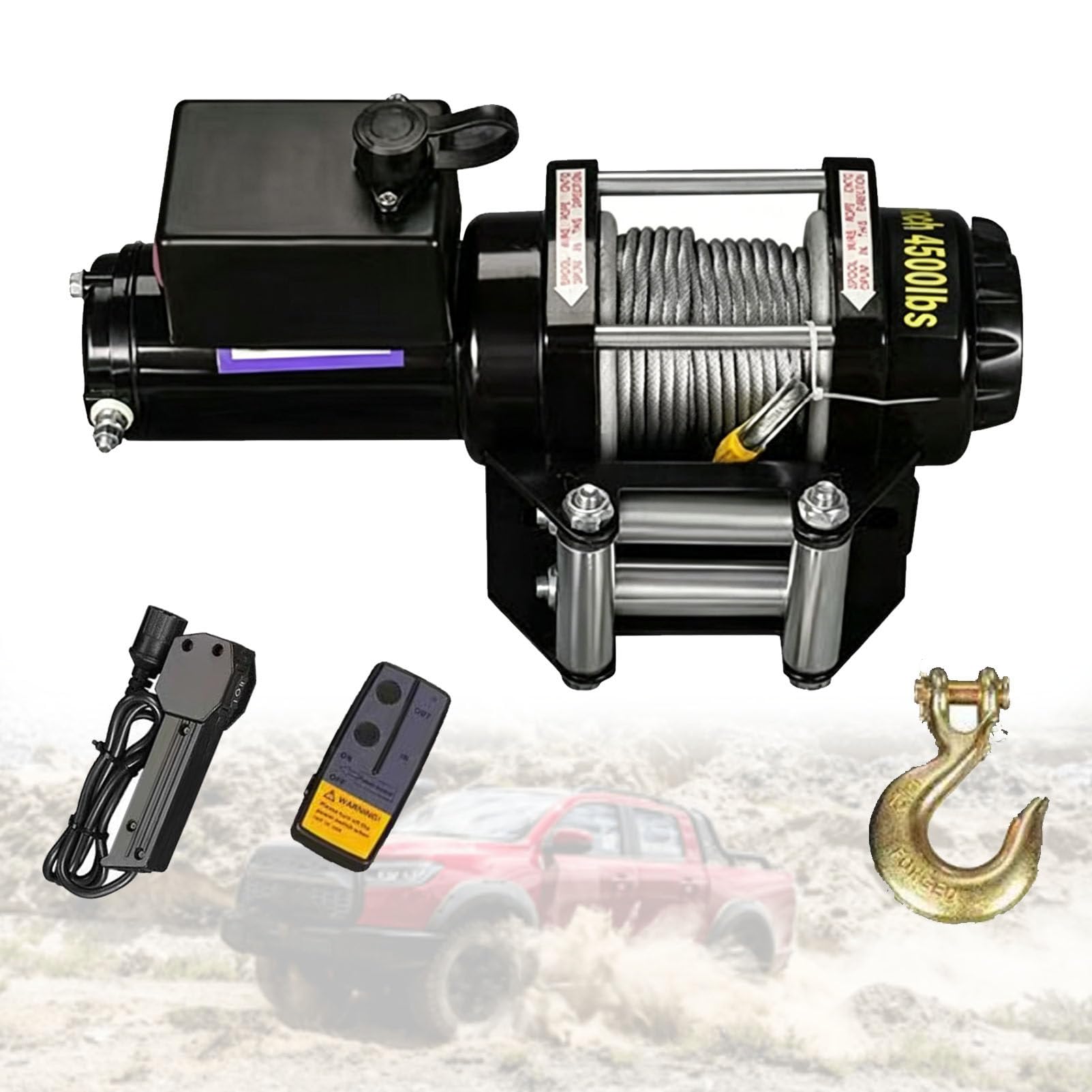 Zowdrix Heavy Duty Electric Winch 4500lbs, Anti-Twist Steel Cable Towing Winch with Wireless Remotes and Corded Control, for Off Road Vehicle Self-Rescue 24V-4500lbs
