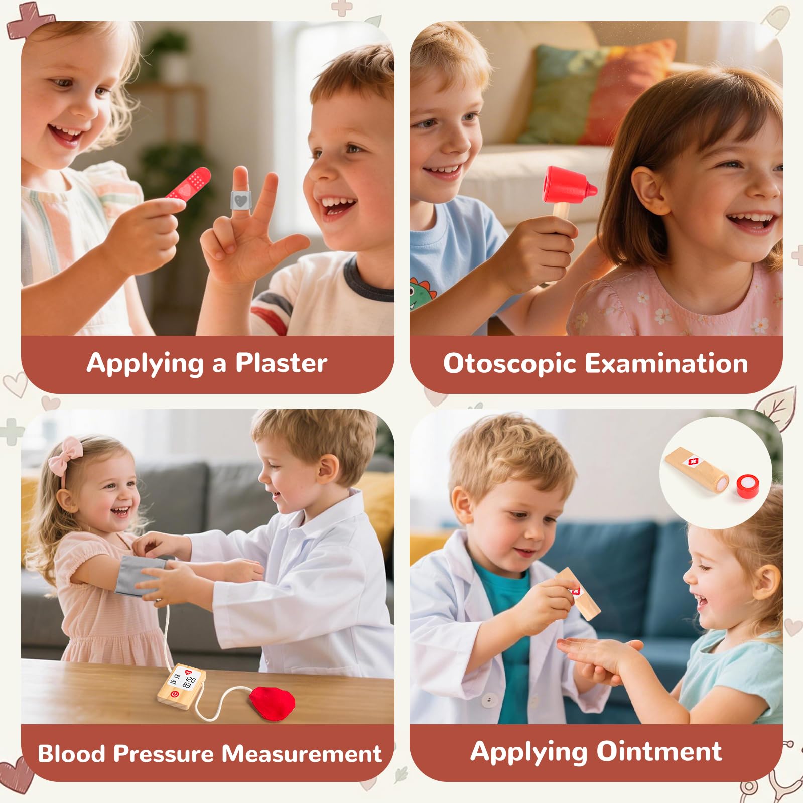 Jouet Enfant 3 Ans, Malette Docteur Enfant Jouet Fille Garçon 3 4 5 Ans, Jeux Enfants 3 Ans en Bois avec Blouse de Médecin, Mallette de médecin, Stéthoscope, Cadeau Enfant 3 Ans Jeux d'imitation