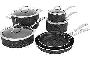 Made in Italy, Granitium Notte 10-piece Nonstick Cookware Set, Black