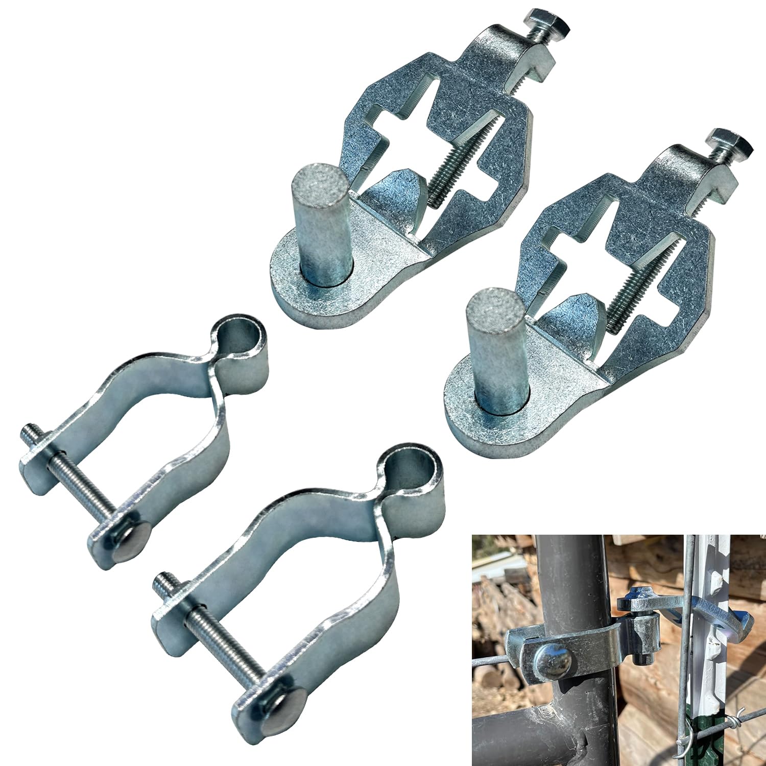 Heavy Duty T-Post Gate Hinge Kit, 1-5/8″Chain Link Fence Gate Post Hinge Pins, Galvanized Steel Easy Install Hardware for Farm, Garden, Backyard Gate