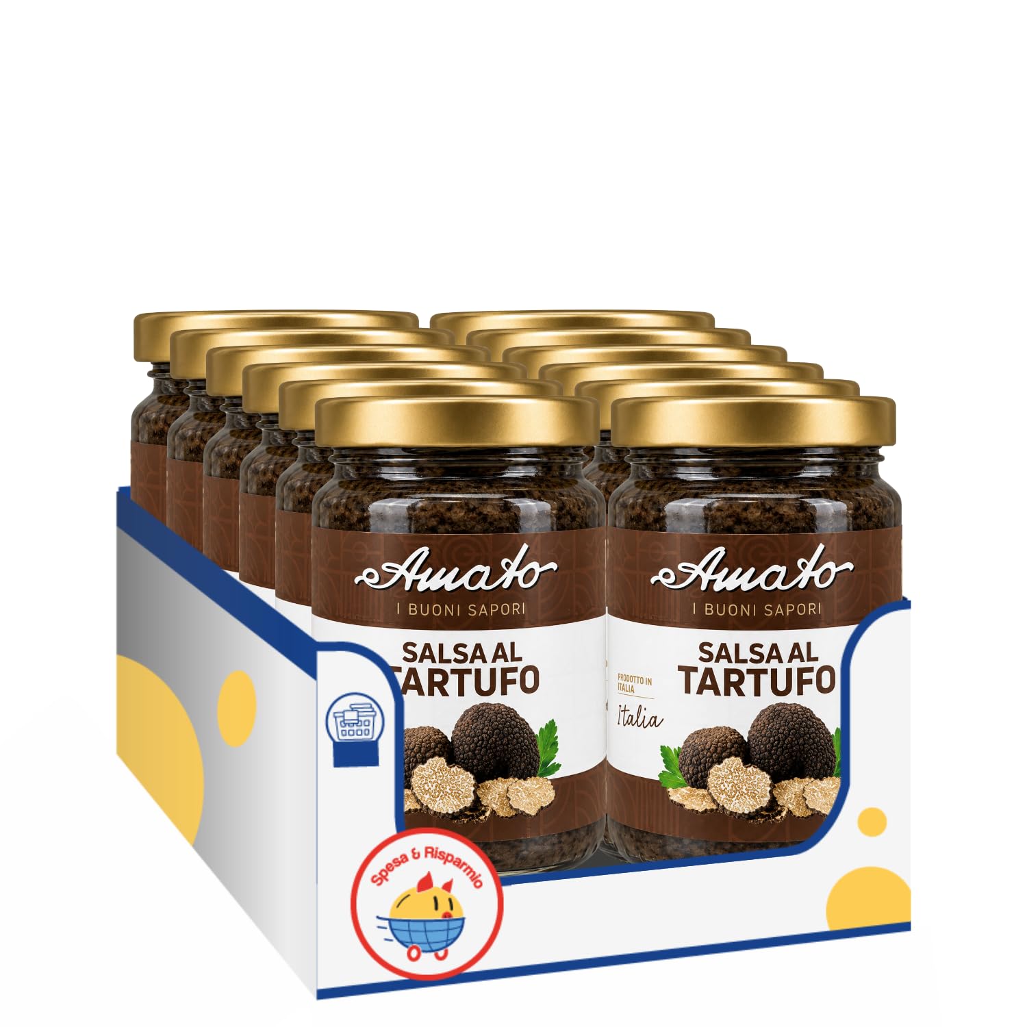 Amato Salsa al Tartufo 90 g, Crema Gourmet con Tartufo per Pasta, Crostini, Bruschette, Carne e Risotti, Vasetto in Vetro, Confezione Multipla 4/8/12 Pezzi (12 PEZZI)