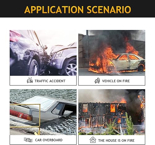 Miniatura 4 de 1 martillo de seguridad para automóvil con cortador de cinturón de seguridad, martillo de escape de metal ignífugo para emergencia, herramienta de