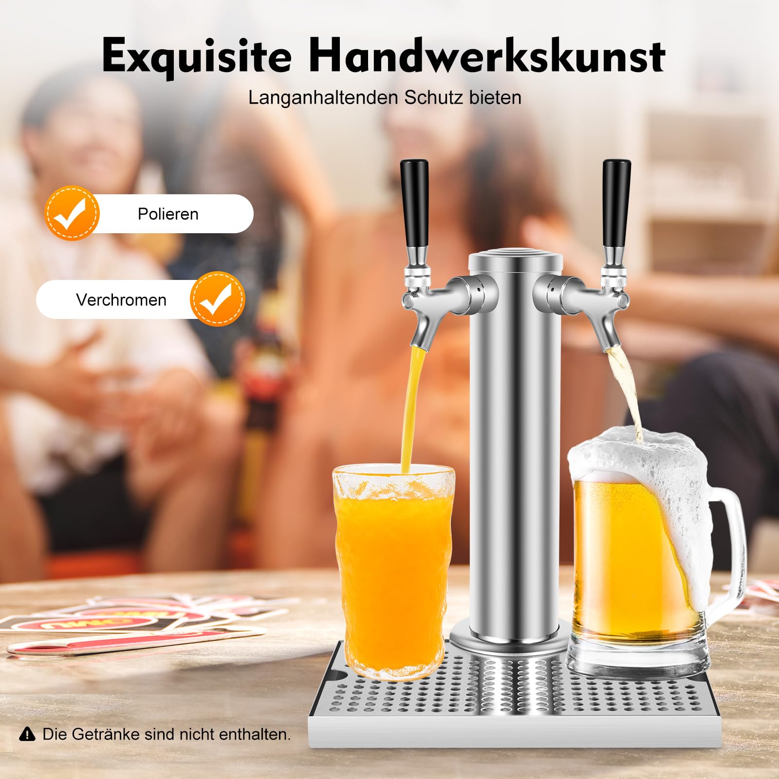 Dispensador de cerveza con doble grifo de acero inoxidable con bandeja de goteo extraíble, dispensador de bebidas para bares, apartamentos, restaurantes, cafeterías, etc