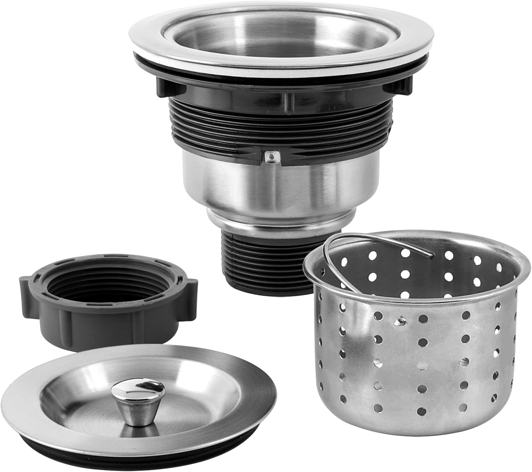 LQS Kitchen Sink Drain Assembly, Kitchen Sink Strainer with Deep Removable Waste Basket, Stainless Steel Sink Basket Strainer with Drain Assembly for 3-1/2-inch Sink Opening Size (Brushed Nickel)