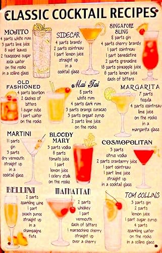 Cartel de metal clásico de recetas de cóctel vintage retro hombre cueva cuarto de bebé, sala de estar, cobertizo de garaje, bar, granja, baño,