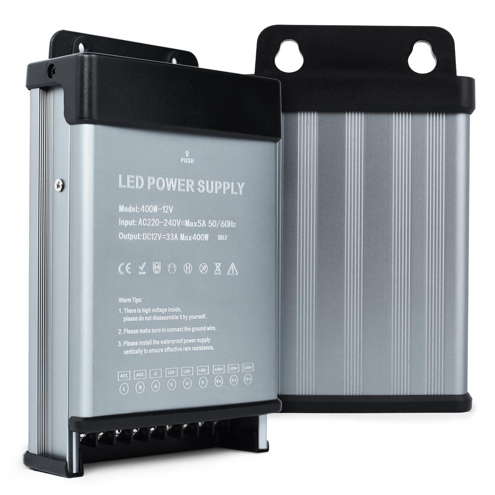 KSIBNW Trasformatore LED 12V 400W Driver, Alimentatore Impermeabile IP44 LED Transformer AC 220V a DC 12V 33A Trasformatori Interruttore Esterno Adattatore Tensione Costante Alimentatoredi Bassa