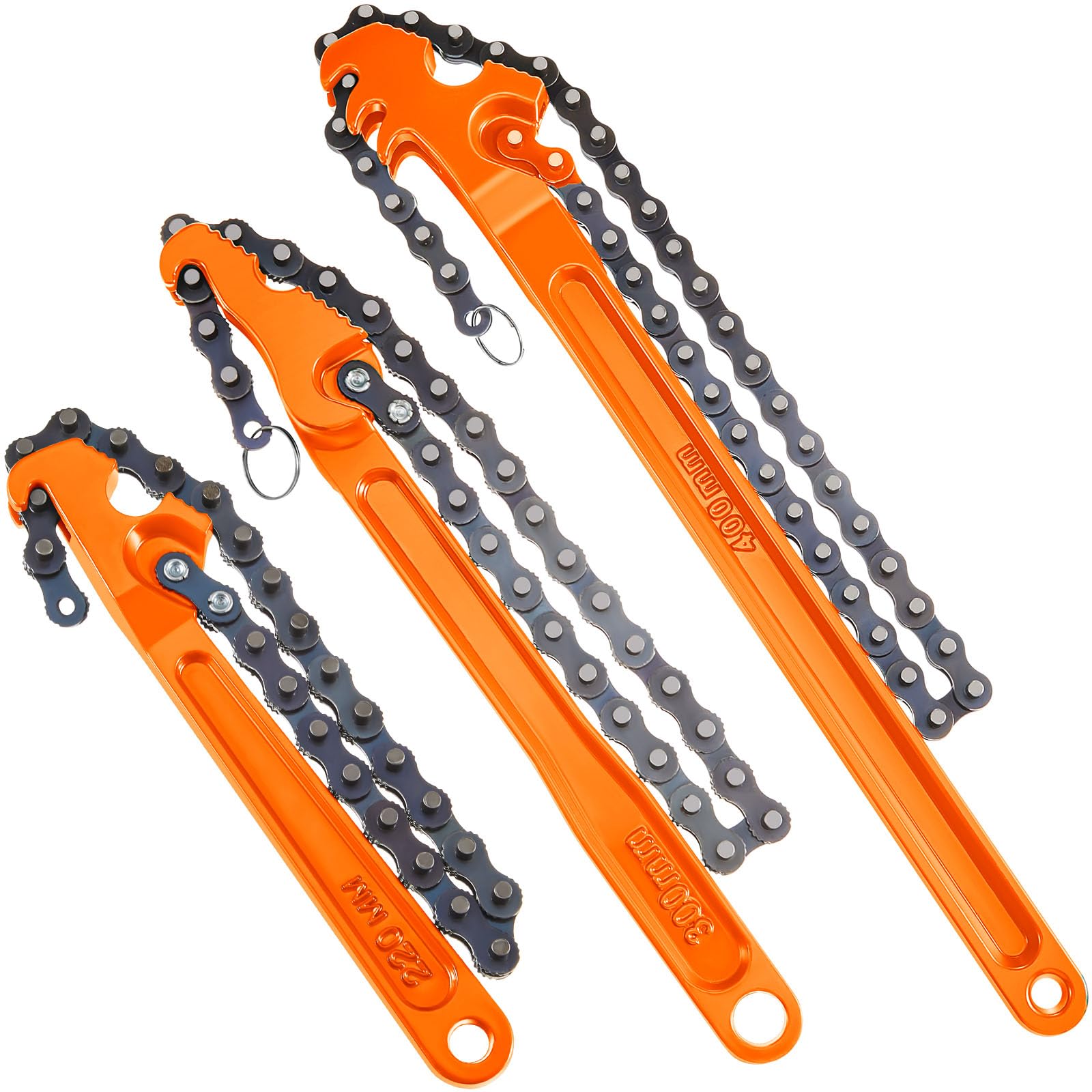 Llave de filtro de aceite de cadena reversible grande de 3 piezas con llave de cadena de 12, 16 y 9 pulgadas, ajustable, de acero al carbono resistente, herramienta de ajuste de tuberías, llave de
