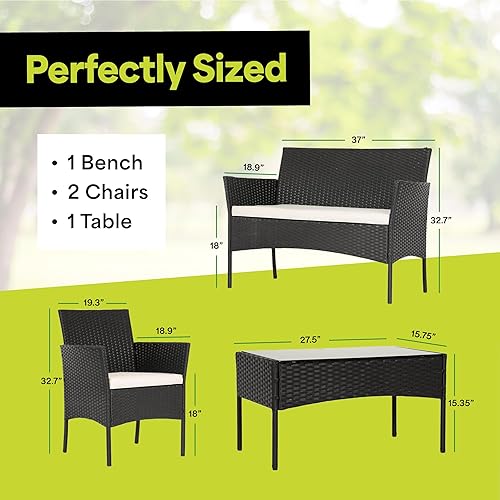 Miniatura 7 de EconoHome Juego de muebles de patio para exteriores de 4 piezas, juego de patio con 2 sillas de ratán, 1 sofá biplaza y 1 mesa de centro de cristal,