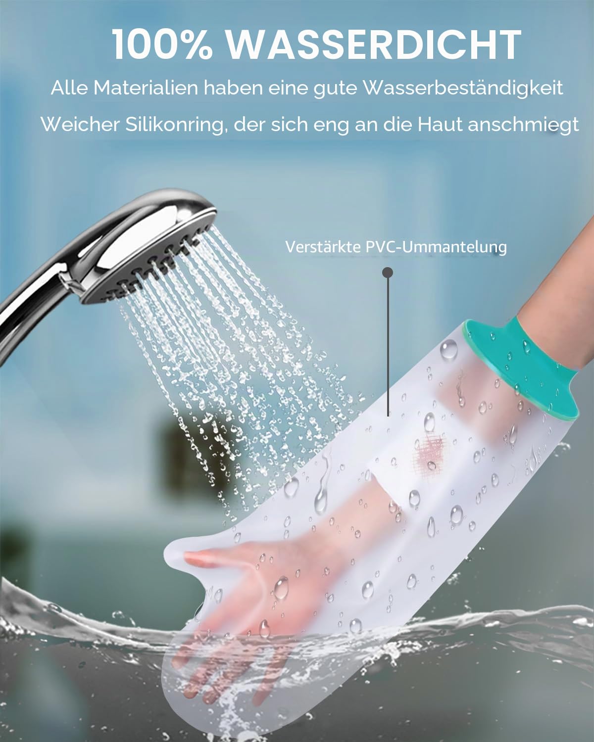 Duschschutz Arm für Erwachsene, Gipsschutz Wasserdicht Arm für Dusche, Wiederverwendbare Gipsabdeckung, Weicher Bequemer Gips-Schutz für Gipsbinden, Kompressen