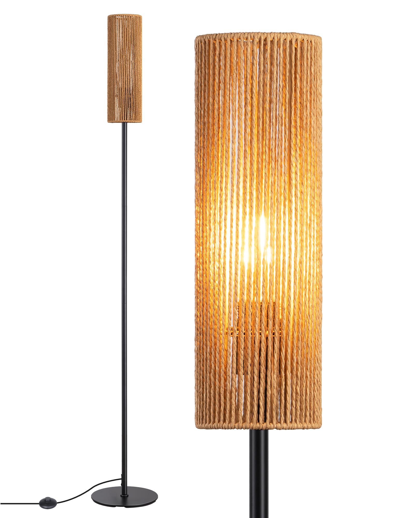 EDISHINE Lampadaire sur Pied Salon avec E27 Ampoule LED de 2700K Lumière Chaude et Abat-jour en Corde Tissée, Interrupteur à Pédale, Lampe sur Pied Moderne pour Salon, Chambre, Bureau, 165 cm