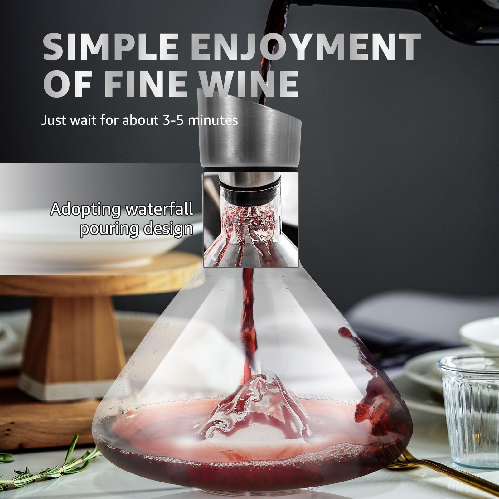 Iceberg - Decantador de vino tinto con aireador, 1500 ml, aireador de vino tinto de vidrio transparente con tapa de acero inoxidable, filtro, regalos de vino de Navidad para hombres (juego 1)