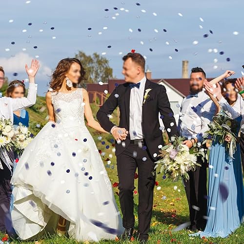 Vista 13 de Emivery 300 pétalos de rosa falsos, pétalos de flores artificiales, color rosa y azul marino, pétalos de rosa rosa y azul marino para boda, cesta