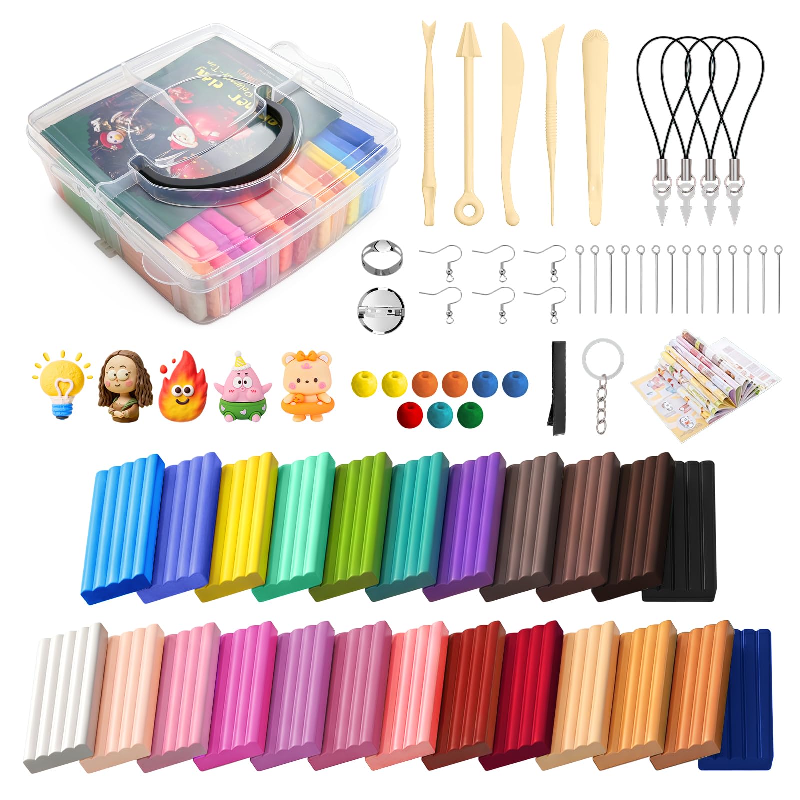 Flintronic Clay Set, 24 Colours DIY Modeling Clay, Oven Bake Modeling Clay Include Storage Box, Clay Kit with Sculpting Tools and Accessory Book, Crafts Gift for Beginners/Adults