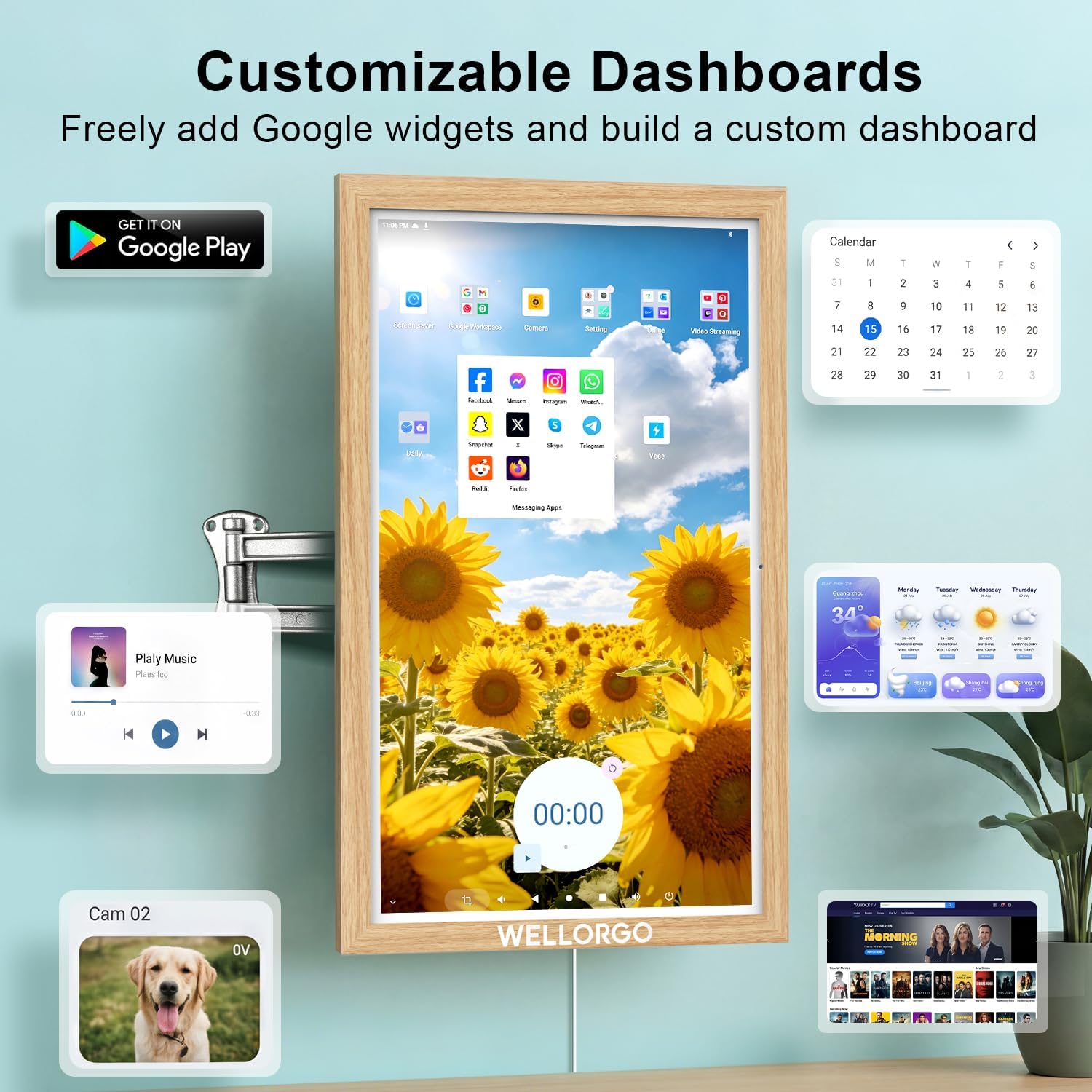 Smart Digital Calendar, 24” Electronic Planner with FHD Touch Screen & Remote Control, Electric Family Organizer with Chore Chart Google Play Customizable App, Wall Display Tablet with Camera