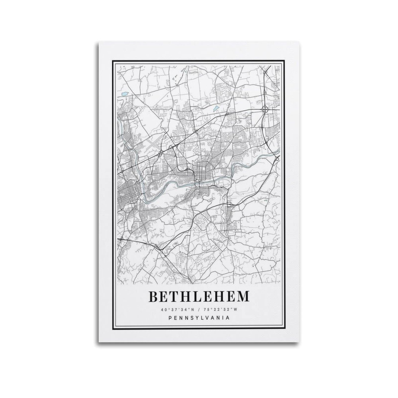 xiaoxiaoshen Bethlehem Pennsylvania Map (2) Canvas Poster Wall Art Prints Room Aesthetic Murals Bedroom And Living Decorations 24x36inch(60x90cm)