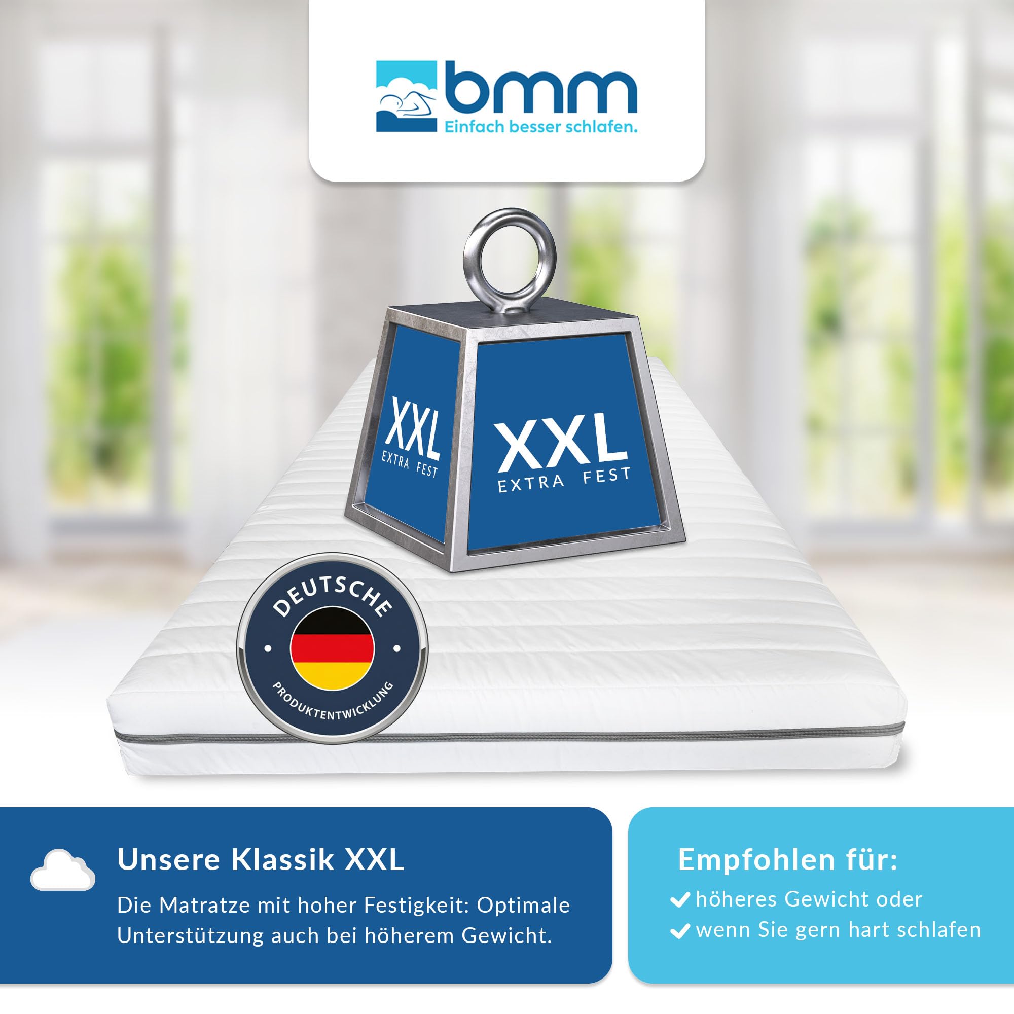 BMM Kaltschaummatratze Klassik XXL 90x200 cm H4 12 cm | Stabiler KSCell® Kaltschaum mit kompakter 12 cm Höhe bietet zuverlässigen Liegekomfort für vielseitige Einsatzbereiche.