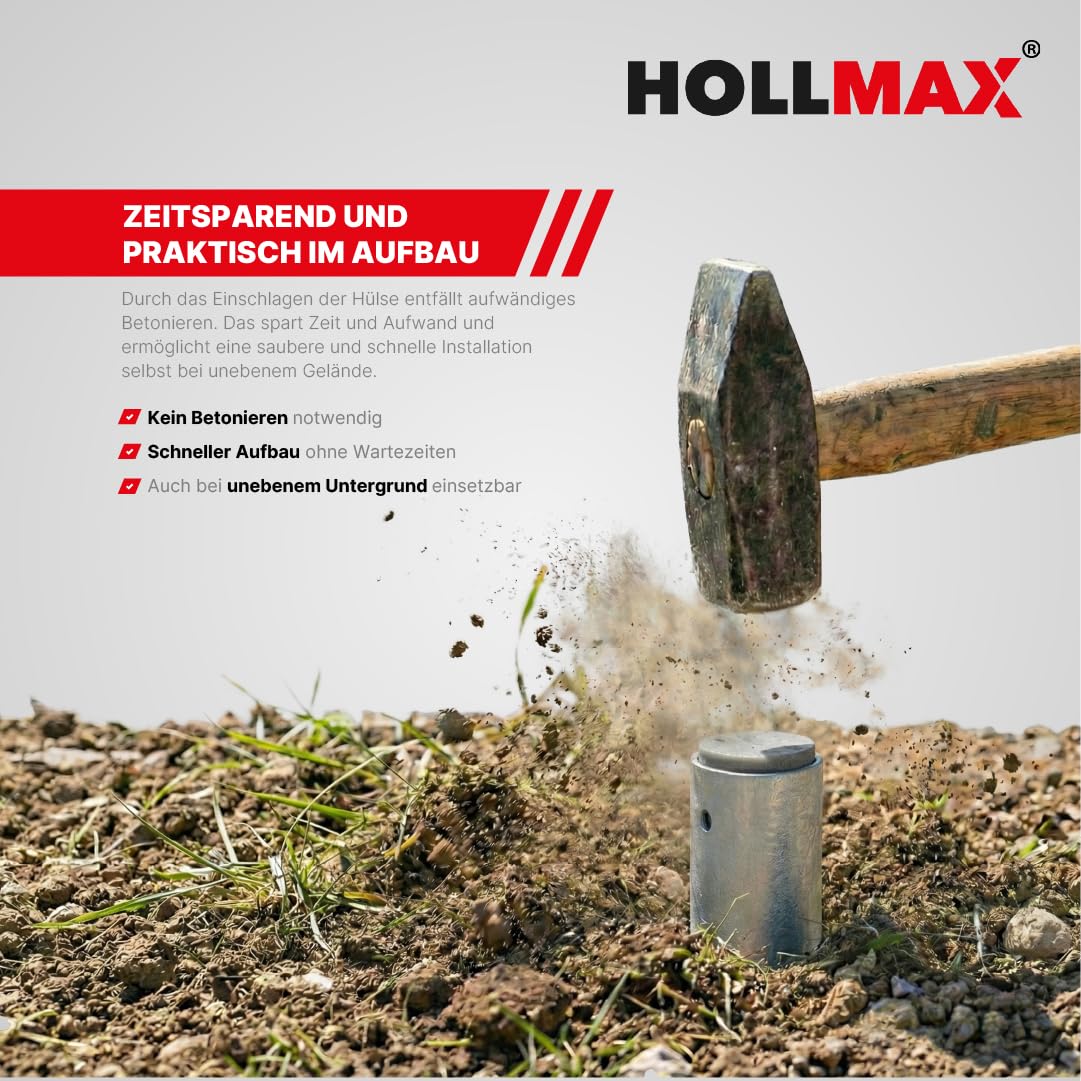 2 Stk. Einschlaghülsen/Bodenhülsen rund (81 mm) inkl. Schrauben, silber verzinkt, für gefräste und teilgefräste Pfosten