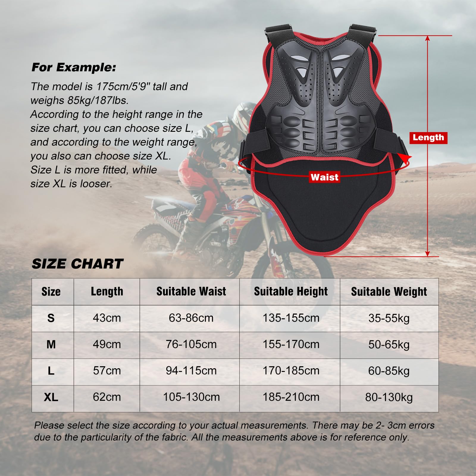 PELLOR Torace Sportivo Dorso della Colonna Vertebrale Gilet Protettivo, Equipaggiamento Protettivo Anticaduta per Motocicletta Corpo,Gilet Protettivo per Ciclismo, Sci, Equitazione, Skateboard