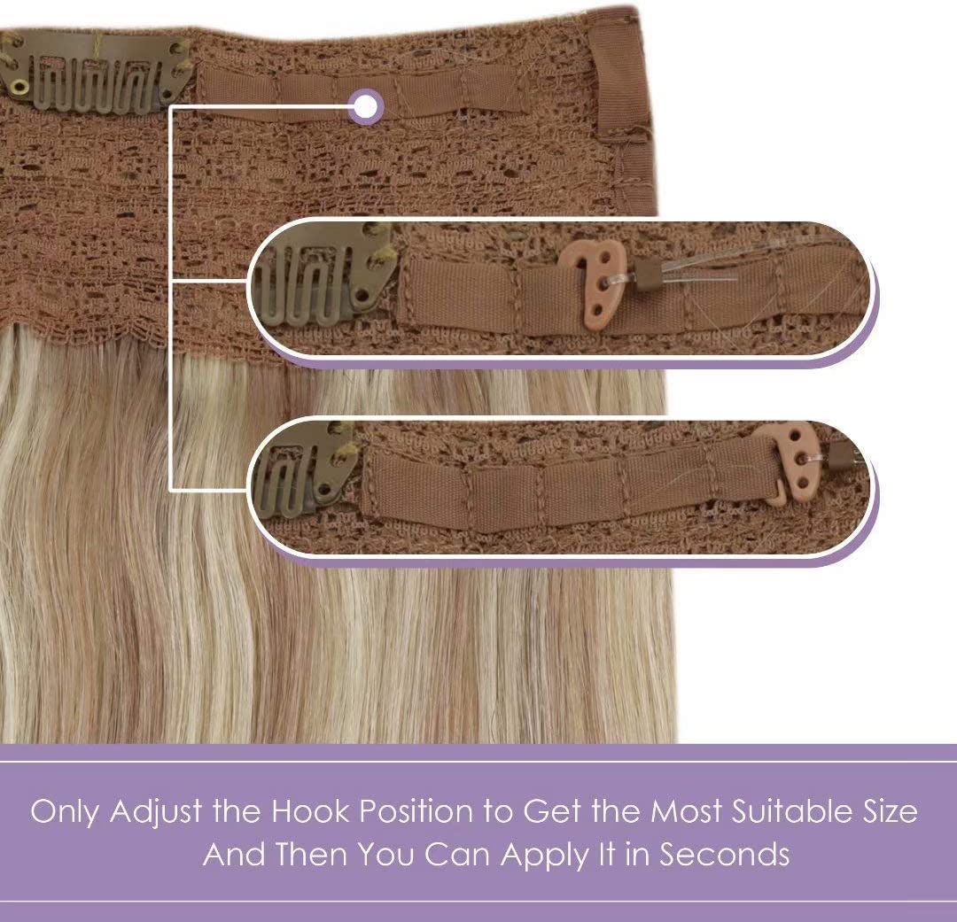 LaaVoo Extensiones Hilo Balayage Marrón Oscuro Ombre Rubio Extensiones Hilo Pelo Natural 50cm/20Pulgadas Extensiones Hilo Invisible Liso 100g #3/8/24