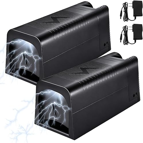 Paquete de 2 trampas eléctricas para ratones, potente y eficaz, trampa para ratones con alto voltaje en interiores, funciona con batería o
