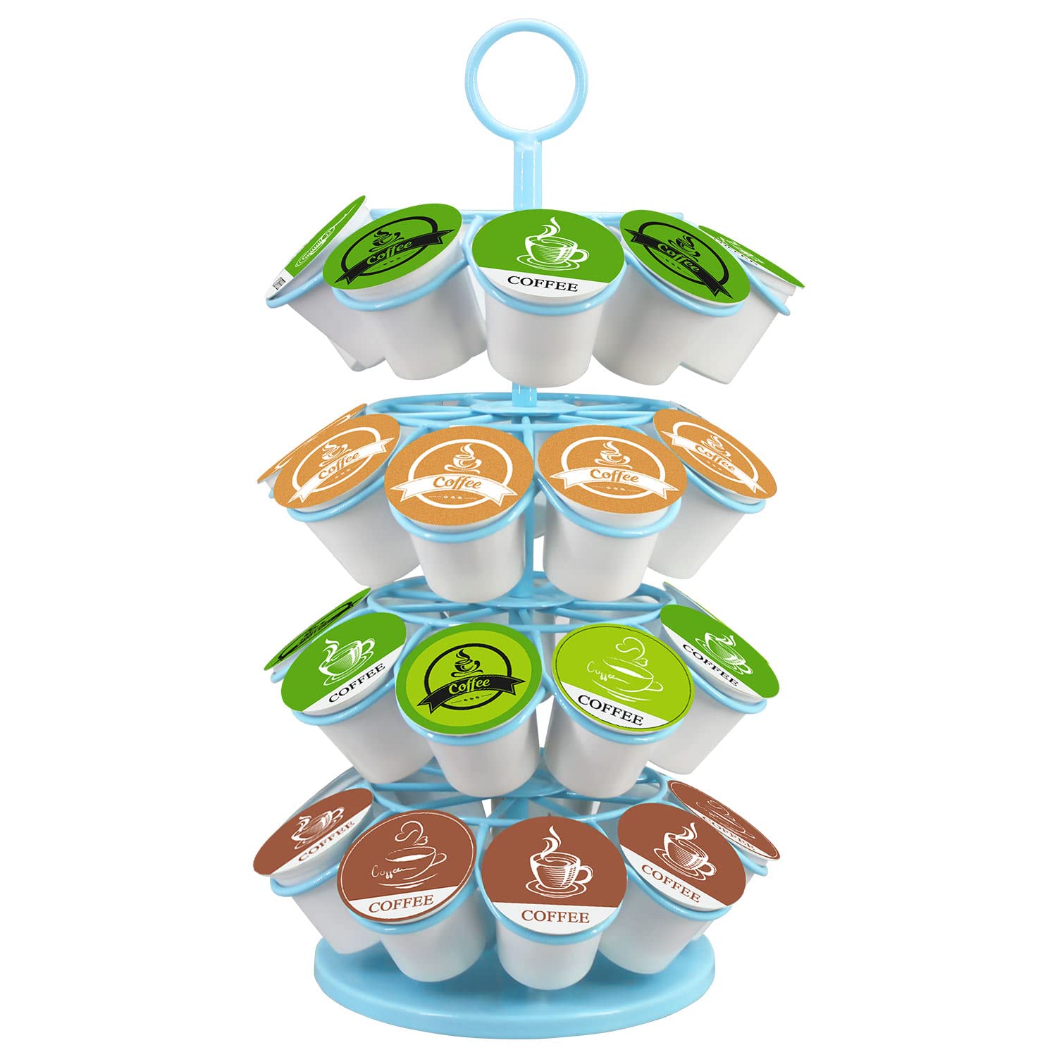 KIMIUPCoffee Pod Holder, Coffee Pod Storage Compatible with K-Cups(36 Pods), Kitchen Detachable Coffee Pod Organizer for Countertop, Spins 360-Degrees Coffee Pod Carousel (Light Blue)