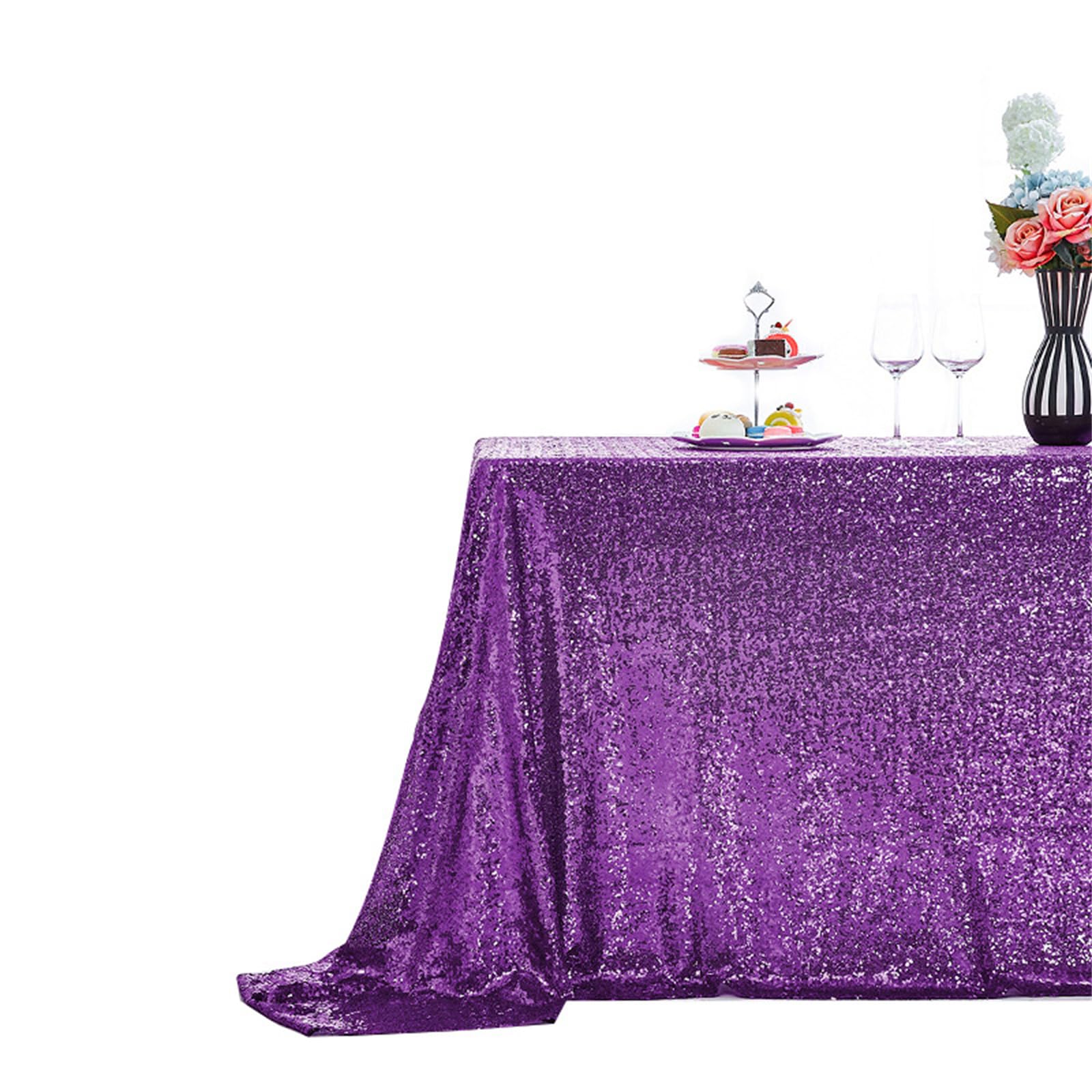 Highdi Mantel Mesa Rectangular en Tejido Lentejuelas, Mantel de Lentejuelas Protector Mesa para Bodas Fiestas Hotel Banquete Cumpleaños y Restaurante (Morado,229x335cm)