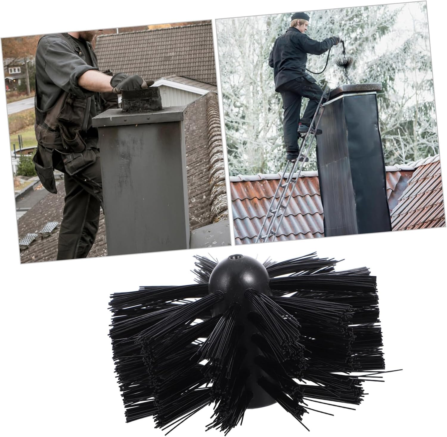 GLEAVI Chimney Brush Head for Duct Cleaning 10-cm Fireplace Cleaning Tool Sturdy Nylon Bristles Compatible Electric Drill for Home and Outdoor Use