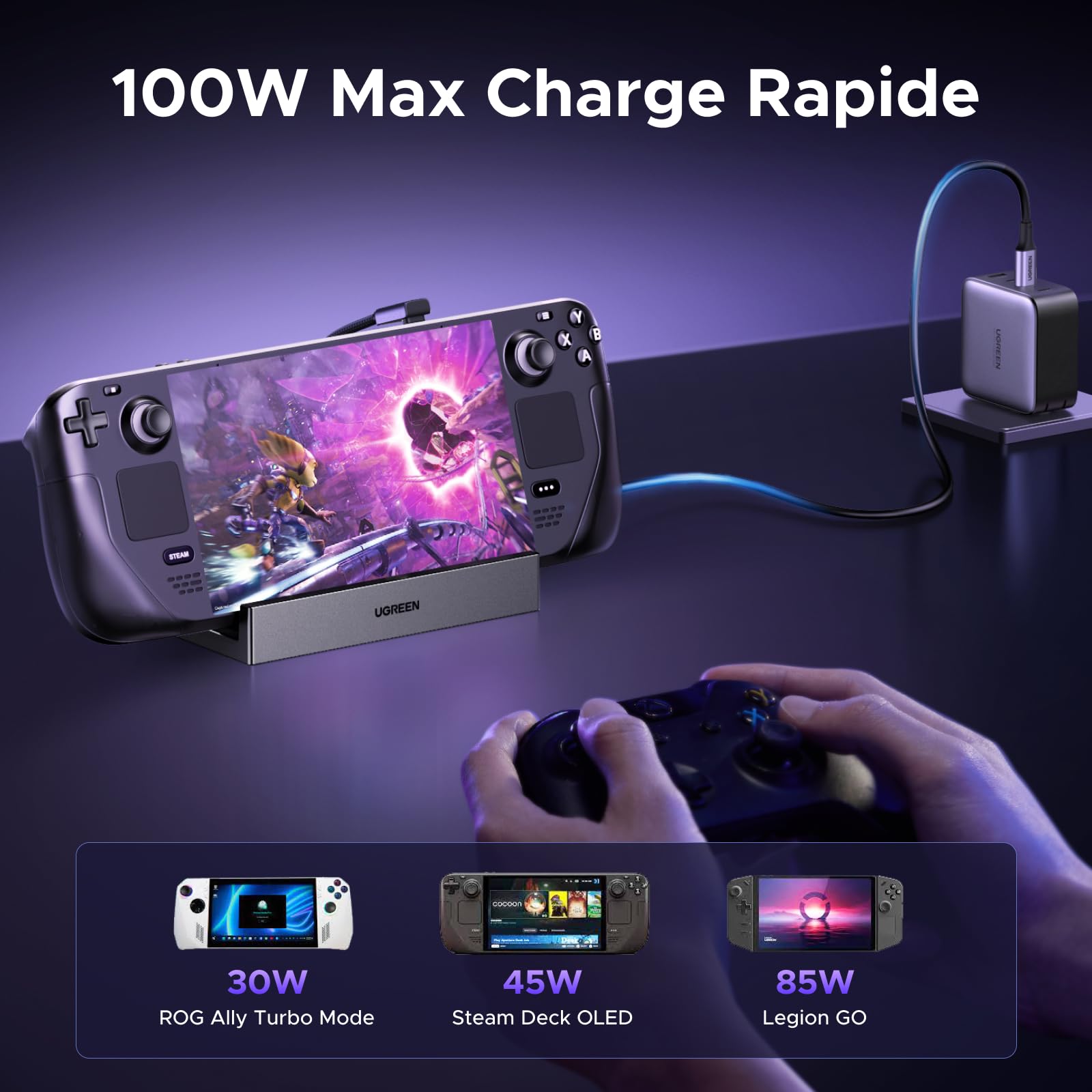UGREEN 9 en 1 Docking Station USB C DP 4K 120Hz Compatible avec Steam Deck OLED LCD ROG Ally X Legion Go MSI Claw Dock USB C Adaptateur Ethernet Gigabit Data Ports 10Gbps PD 100W Lecteur Carte SD TF