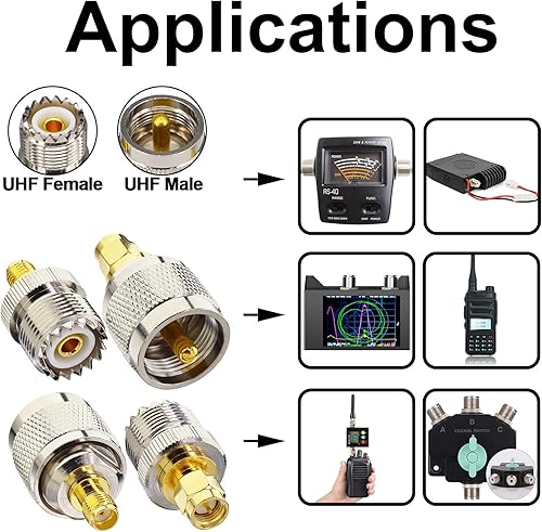 Miniatura 2 de onelinkmore Kit de adaptador de conector RF, convertidor de prueba SMA a UHF PL259 SO239, paquete de 4, acabado dorado