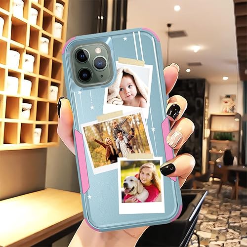 Vista 277 de Funda de fotos personalizada para Apple iPhone 11 Pro Max, patrón de collage a cuadros, personalizado para hacer imágenes en gruesa 3 híbrida Rosa