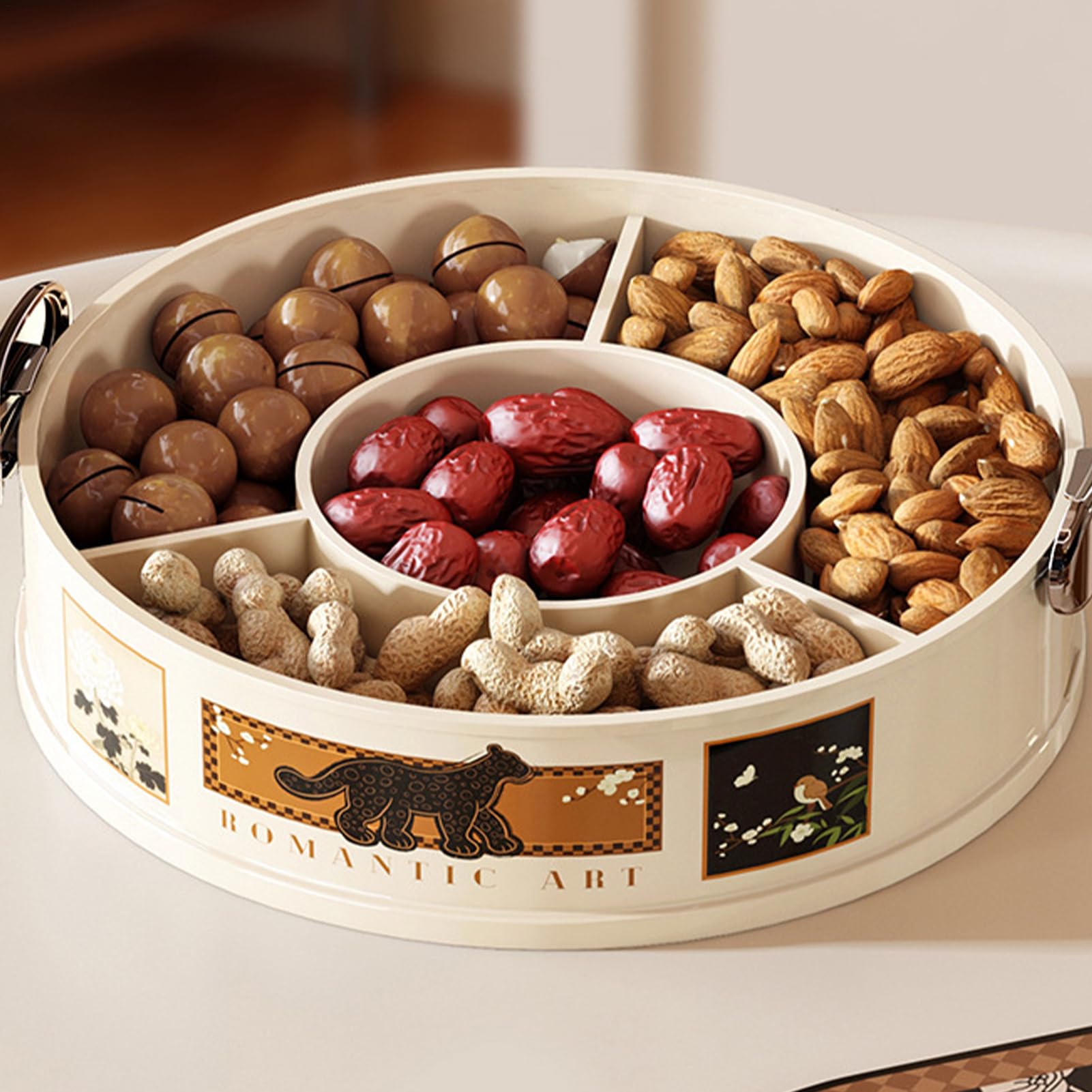 Generisch 6 compartimentos divididos rotativo con amplia entrada y apilable | Cajas de almacenamiento para aperitivos para cocina, oficina, fiesta, aperitivos, organizador de alimentos