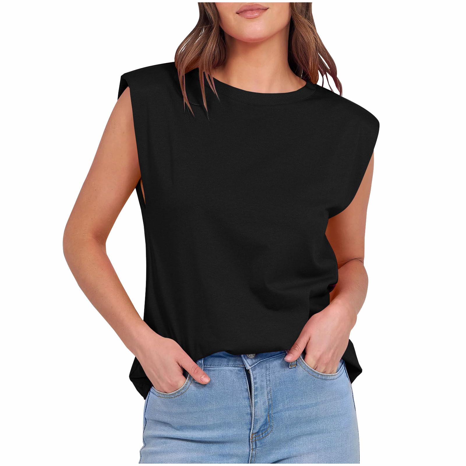 Tank Top for Women Loose Fit Sleeveless Crewneck Solid Basic T-Shirts Casual Summer Tops Soft Comfy Lightweight Shirt