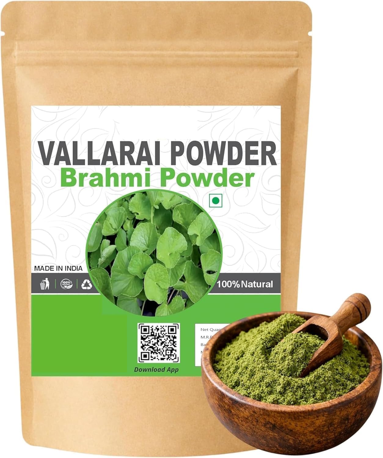 100 Gram | 3.52Ounce Centella Asiatica Po.wder - Gotu Kola Po.wder - Vallarai, 1Pack